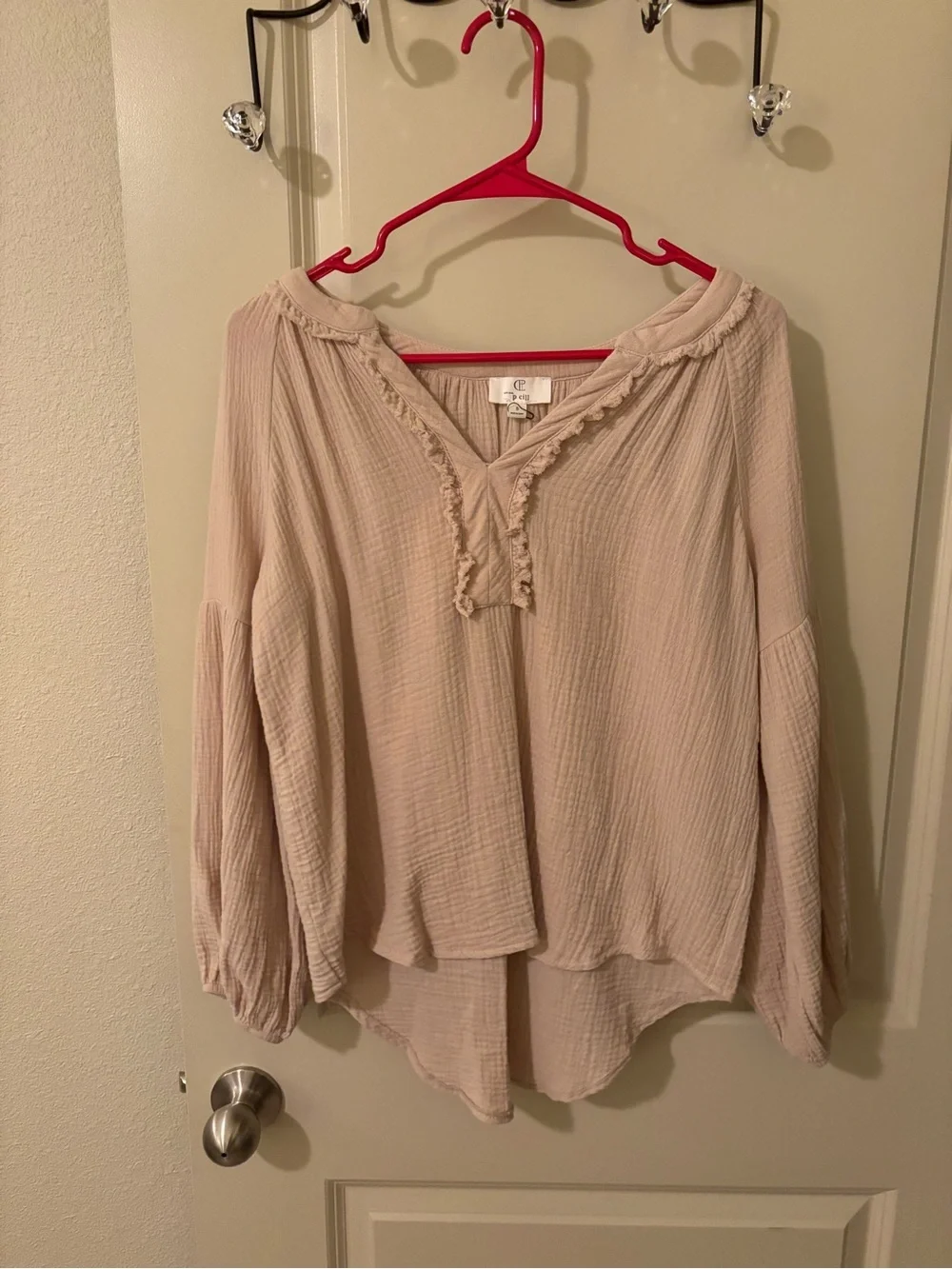 P Cill Crinkled Ruffle Peasant Blouse - Cream - NWOT - boho, Lagenlook, hippie - Picture 1 of 5